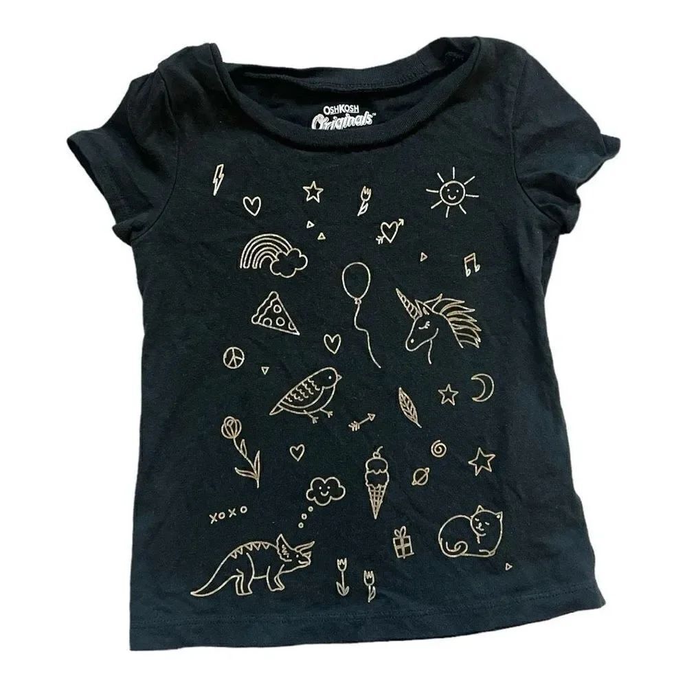 Toddler Girls OshKosh Metallic Print Unicorn Sunshine Cat Tee Shirt - Sz 2T